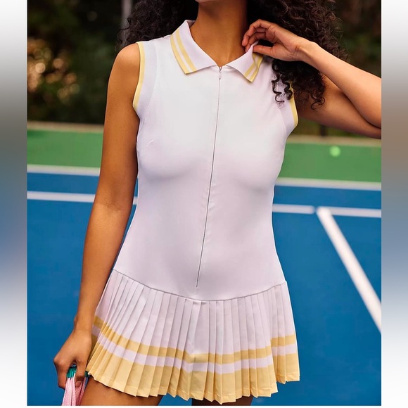 NWT Beach Riot Bria Dress White Yellow striped pleated skirt tennis revolve golf - Picture 5 of 10